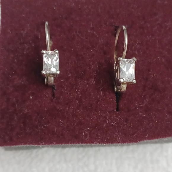 Vintage 90s Silver plated cubic zirconia earrings - Picture 1 of 5